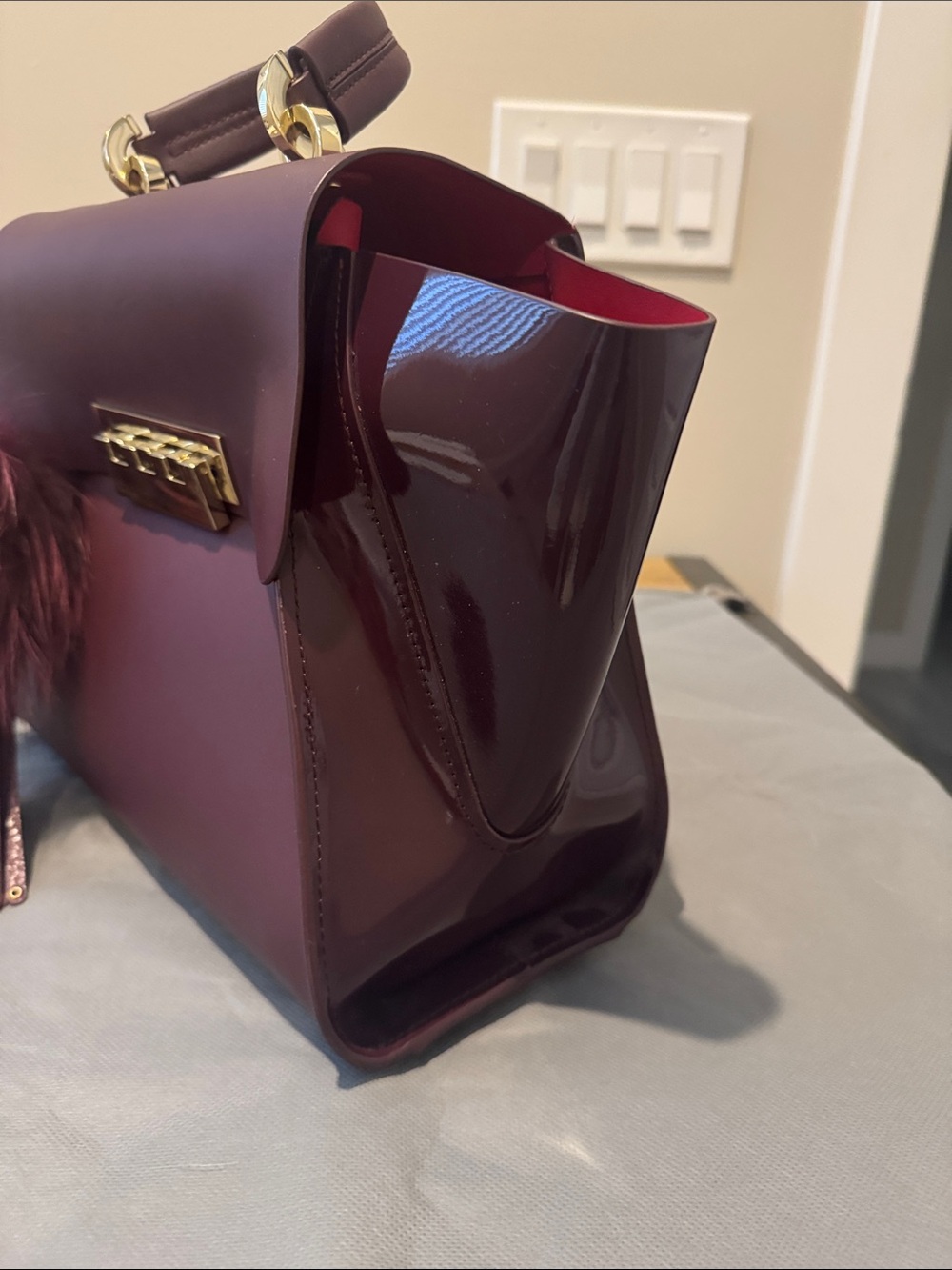Zac Posen Burgundy Top-Handle Satchel with Gold Hardware - Picture 3 of 7